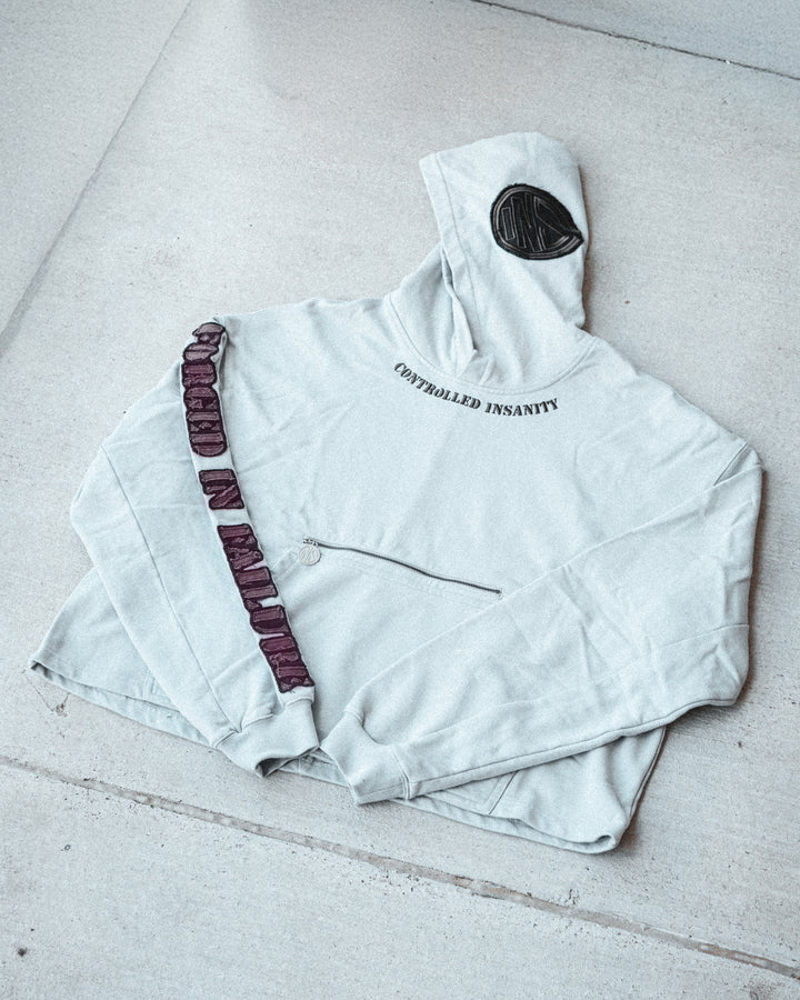 Silver Gray CI Patched Crop Hoodie