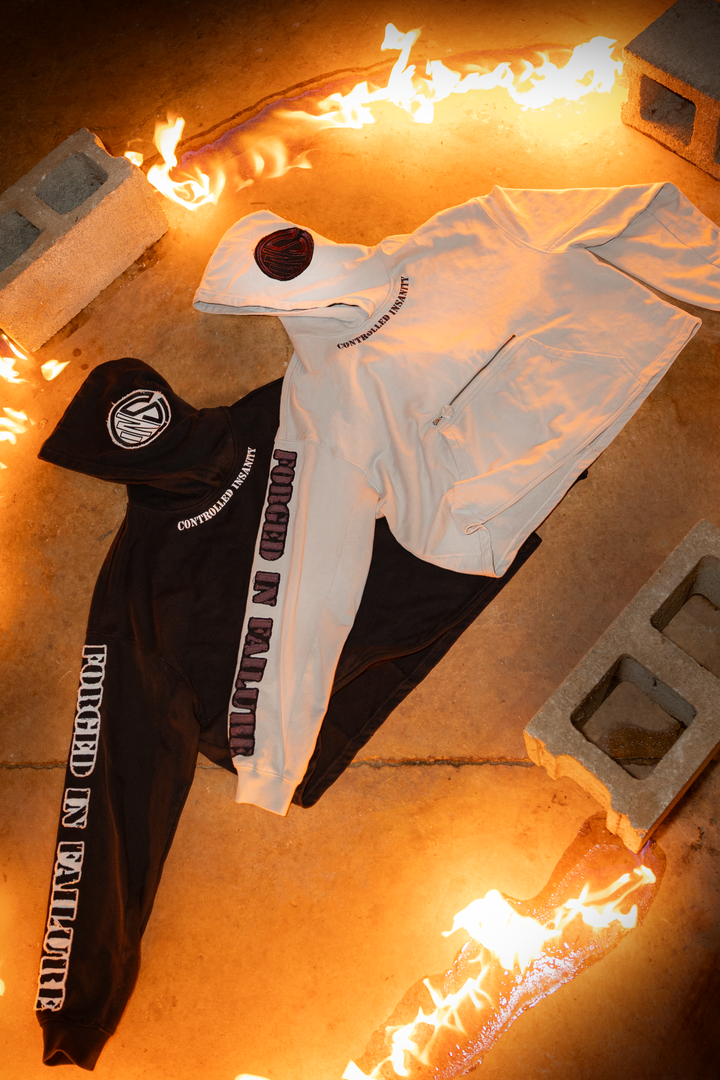 Black CI Patched Crop Hoodie