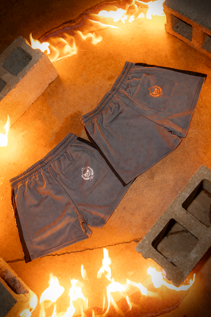 Orange Striped Mesh Shorts