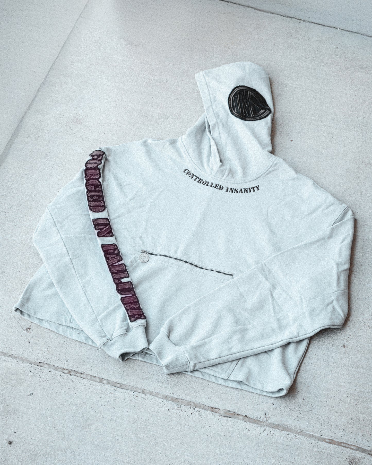 Silver Gray CI Patched Crop Hoodie