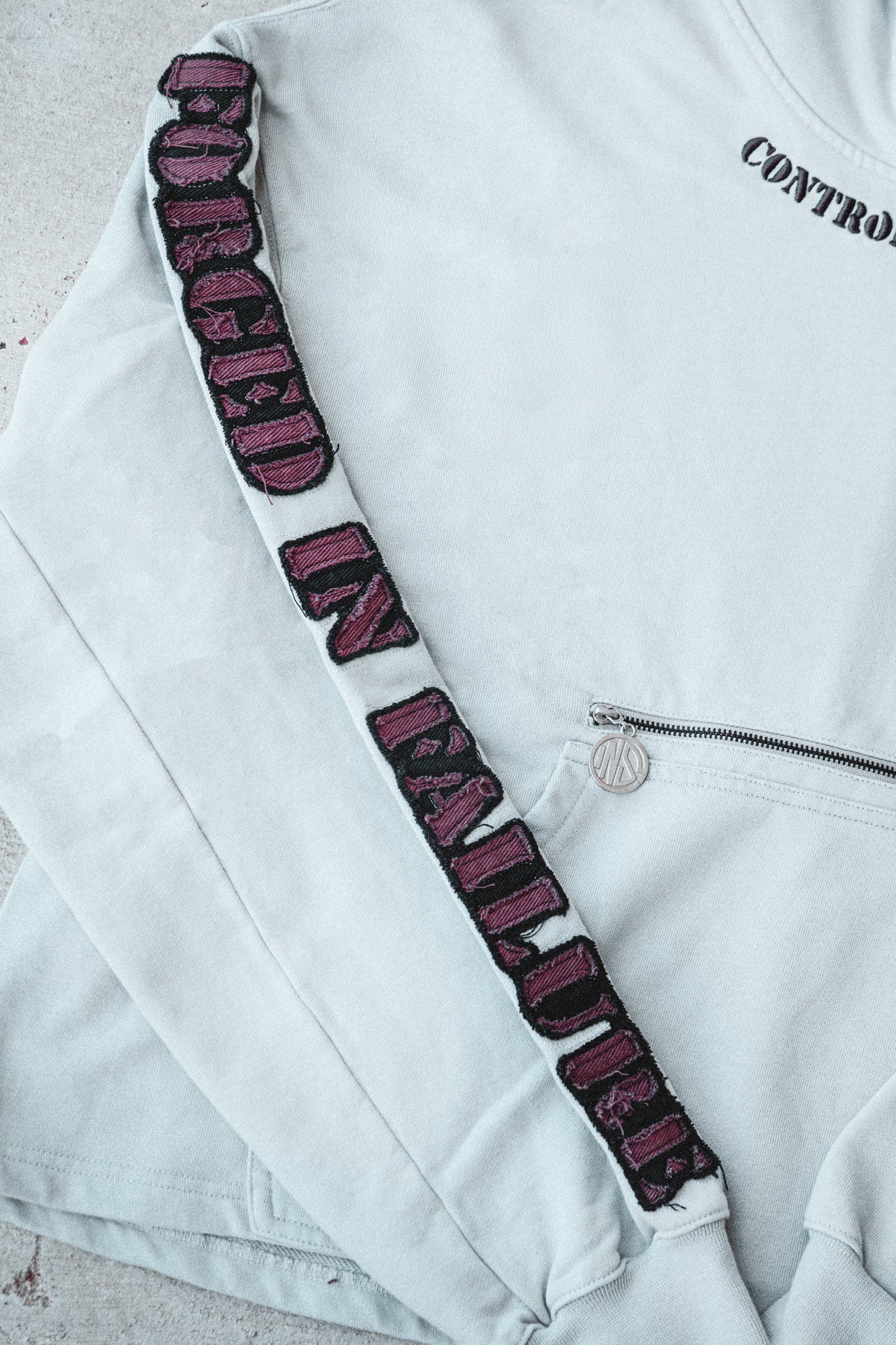 Silver Gray CI Patched Crop Hoodie