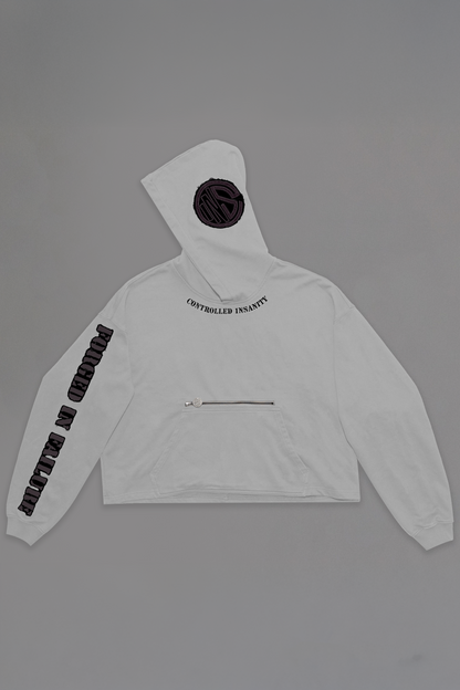 Silver Gray CI Patched Crop Hoodie