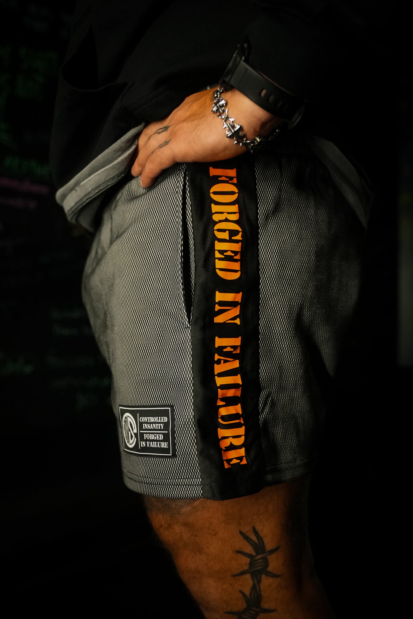 Orange Striped Mesh Shorts