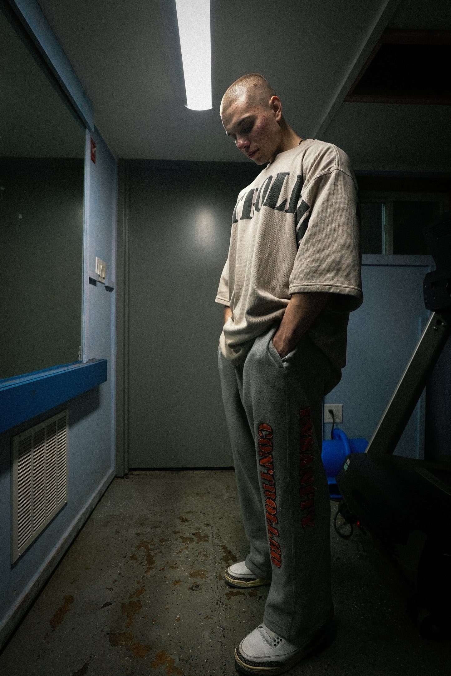 Orange on Grey Heavyweight Distressed Sweatpants