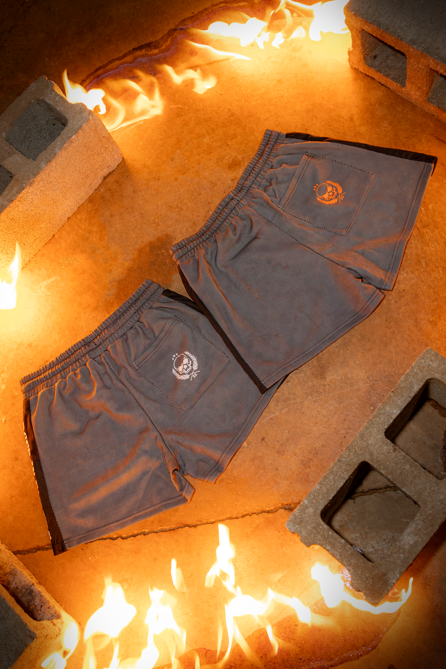 Orange Striped Mesh Shorts